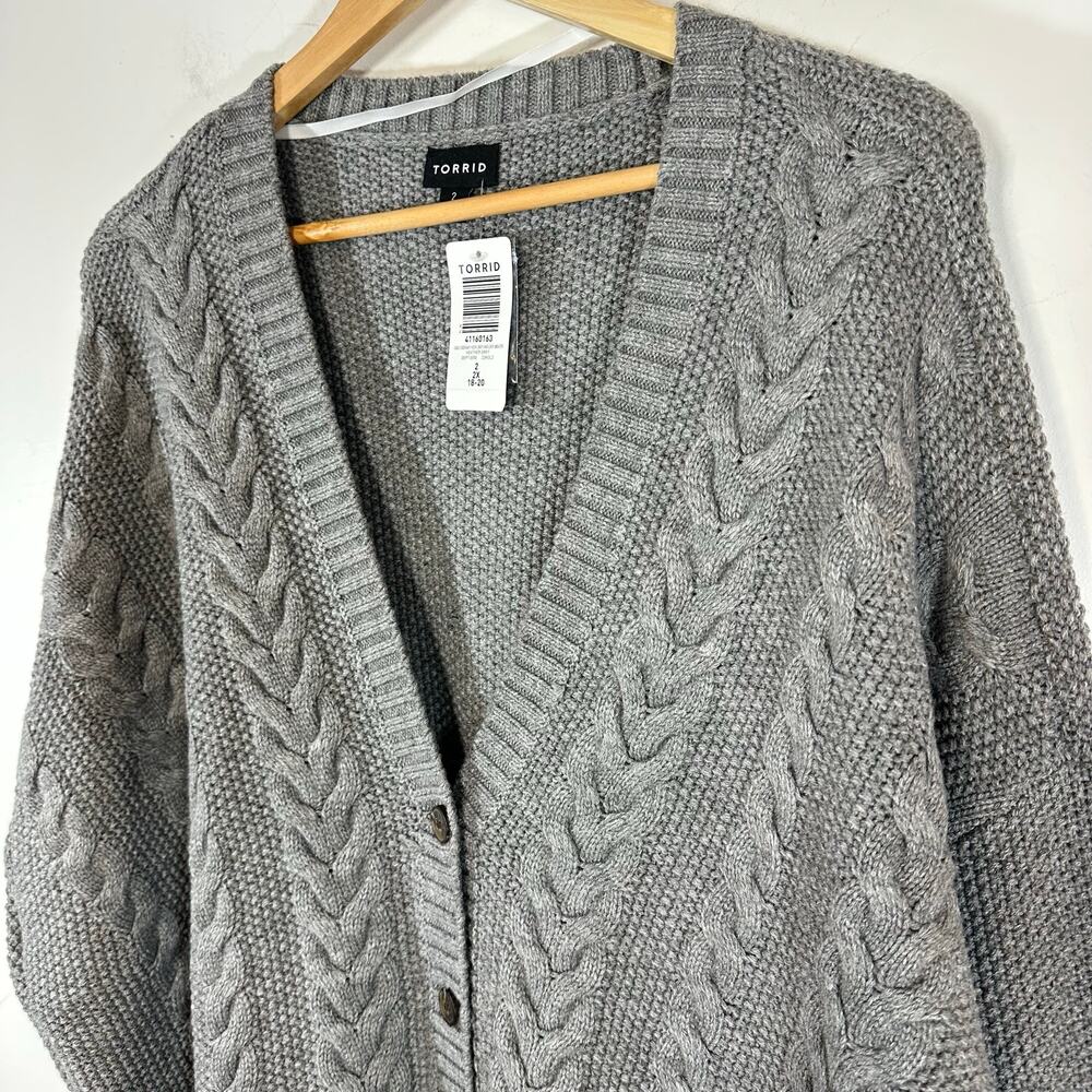 TORRID Grey Chunky Cable knit Cardigan Womans Plus 2X NWT casual comfort - Picture 6 of 10
